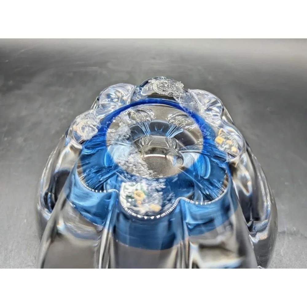 Orrefors Mayflower Crystal Bowl Blue Clear Hand Blown Petal Dish‎ Signed 4